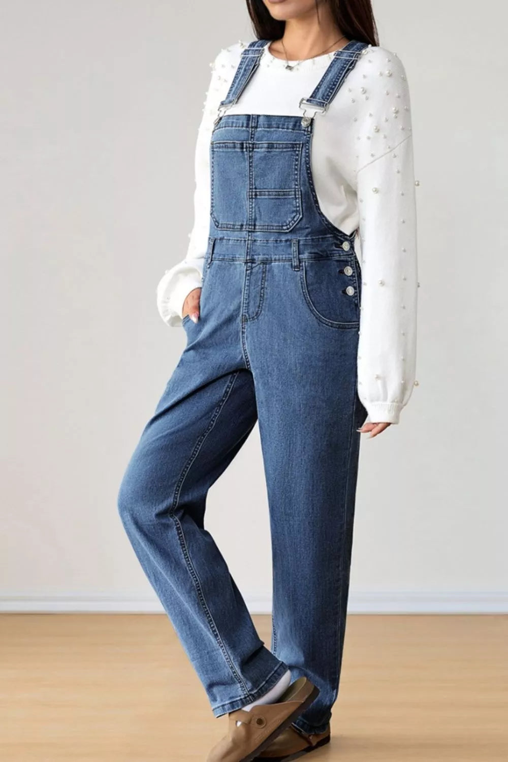 Retro Bib Pocket Buckle Straps Casual Denim Overalls
