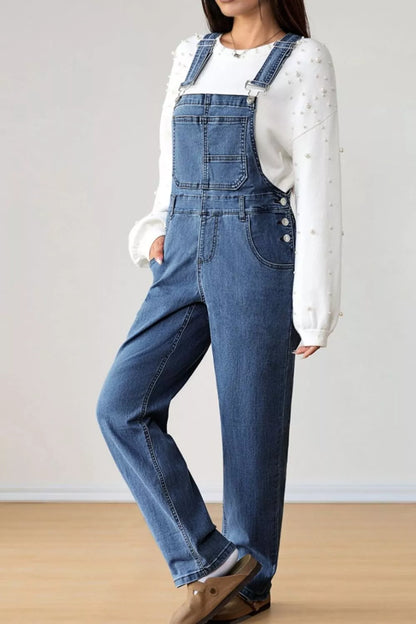 Retro Bib Pocket Buckle Straps Casual Denim Overalls