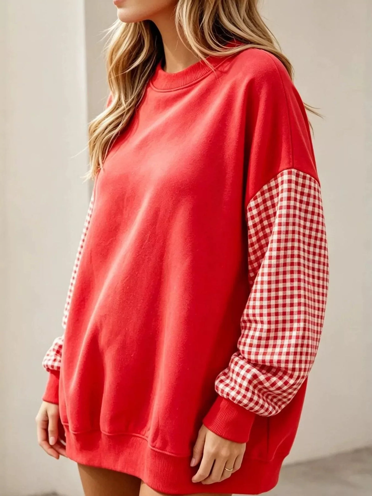 Plaid Dropped Shoulder Sweatshirt