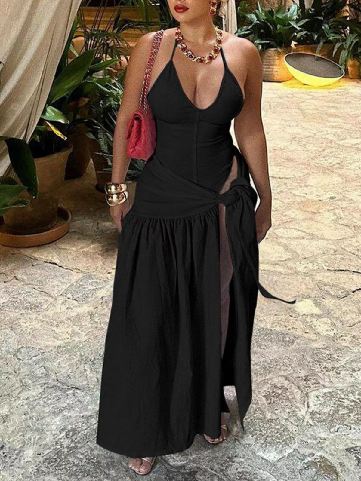 Kim's Halter Neck Ruched Bodysuit & Maxi Skirt Set