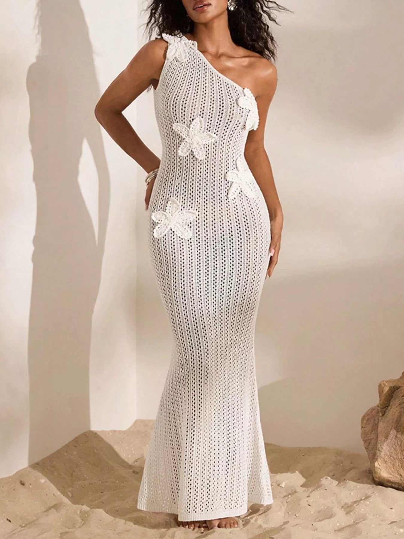 Melanie's One-Shoulder Crochet Maxi Dress