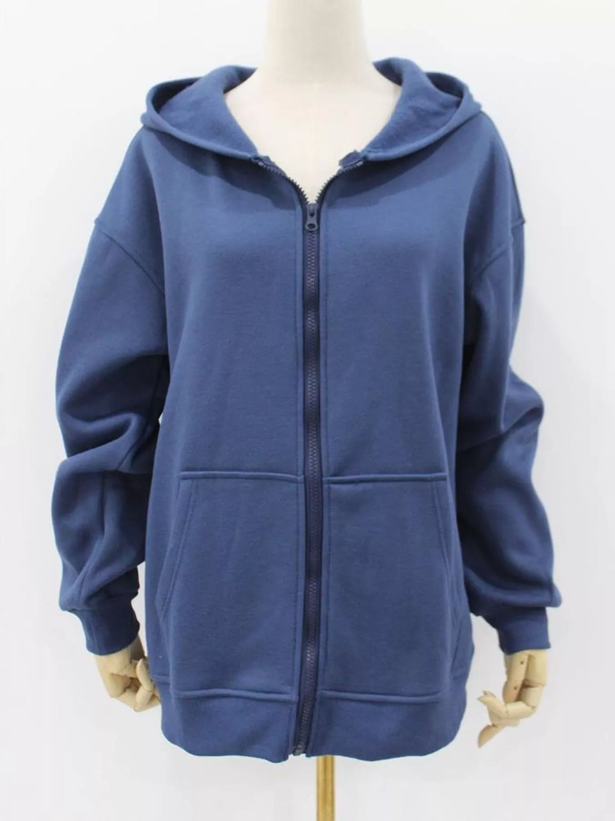 Full Size Zip-Up Dropped Shoulder Hoodie Plus Size
