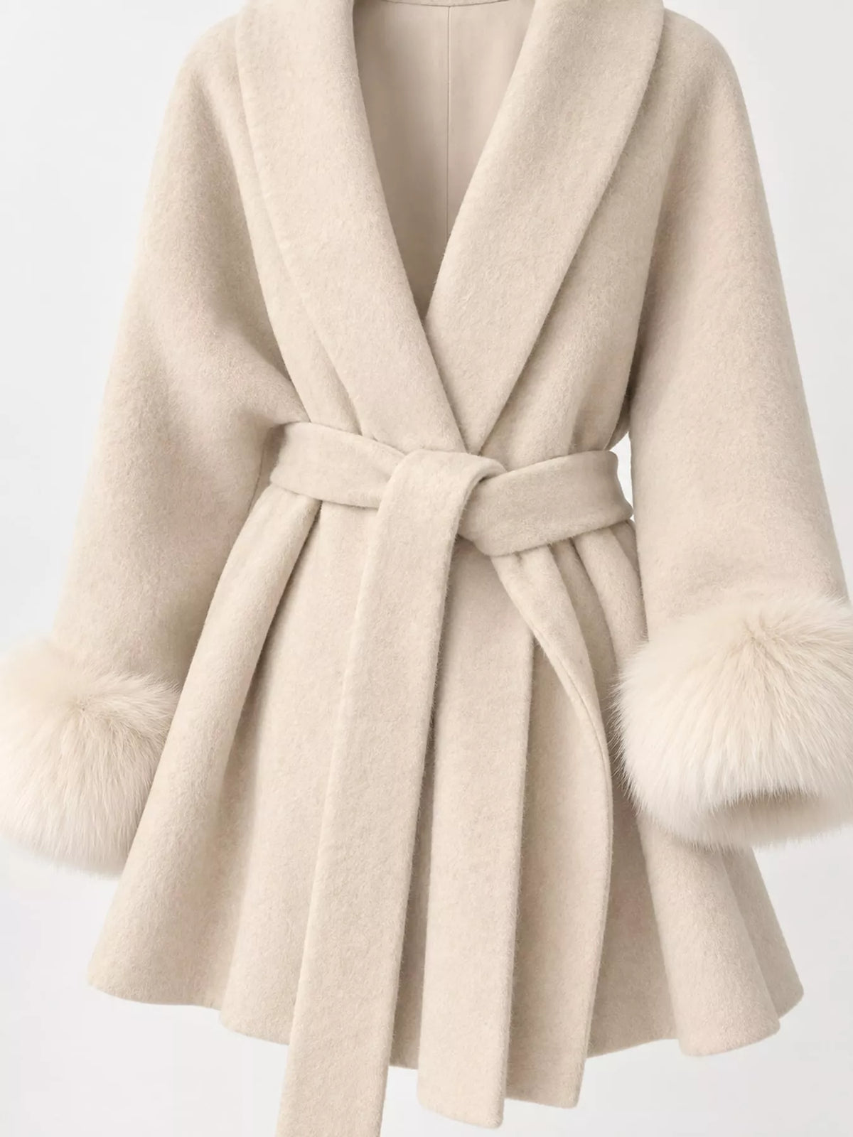 Waist Tie Outerwear with Faux Fur Cuffs