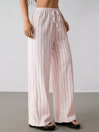 Striped Wide-Leg Drawstring Pants