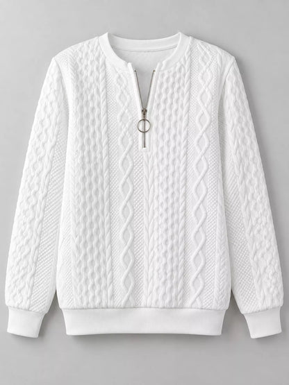 Full Size Quarter-Zip Cable Knit Sweatshirt Plus Size