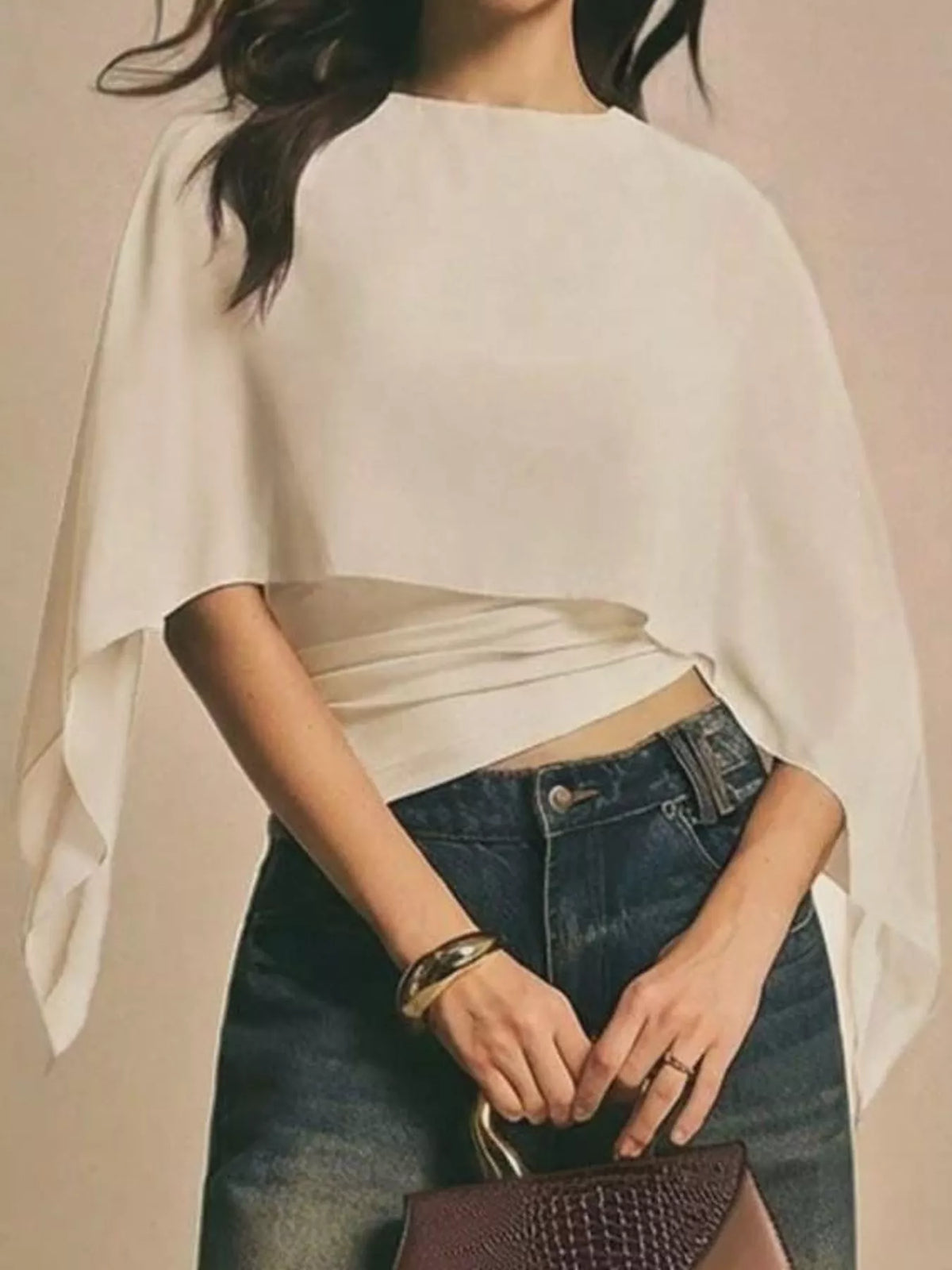 Cape Sleeve Round Neck Blouse
