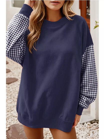 Plaid Dropped Shoulder Sweatshirt