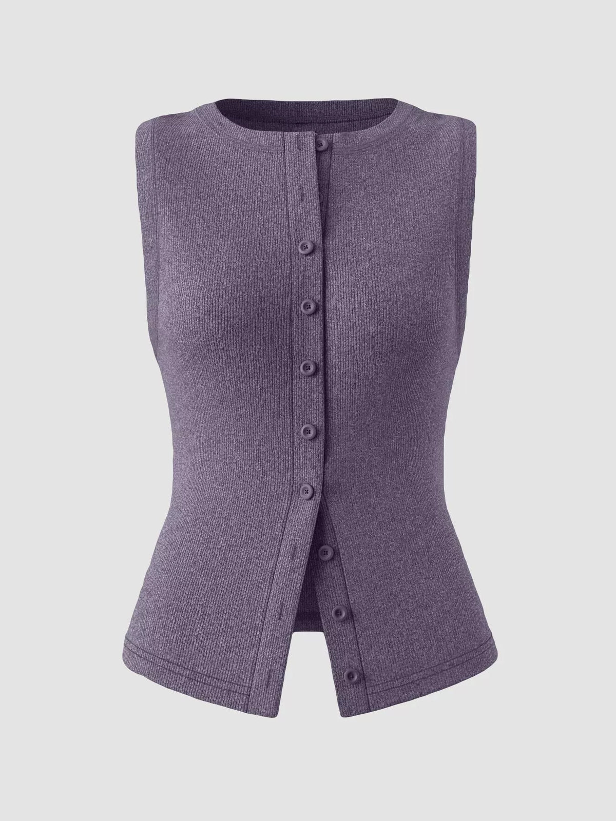 Ribbed Button-Front Sleeveless Tank