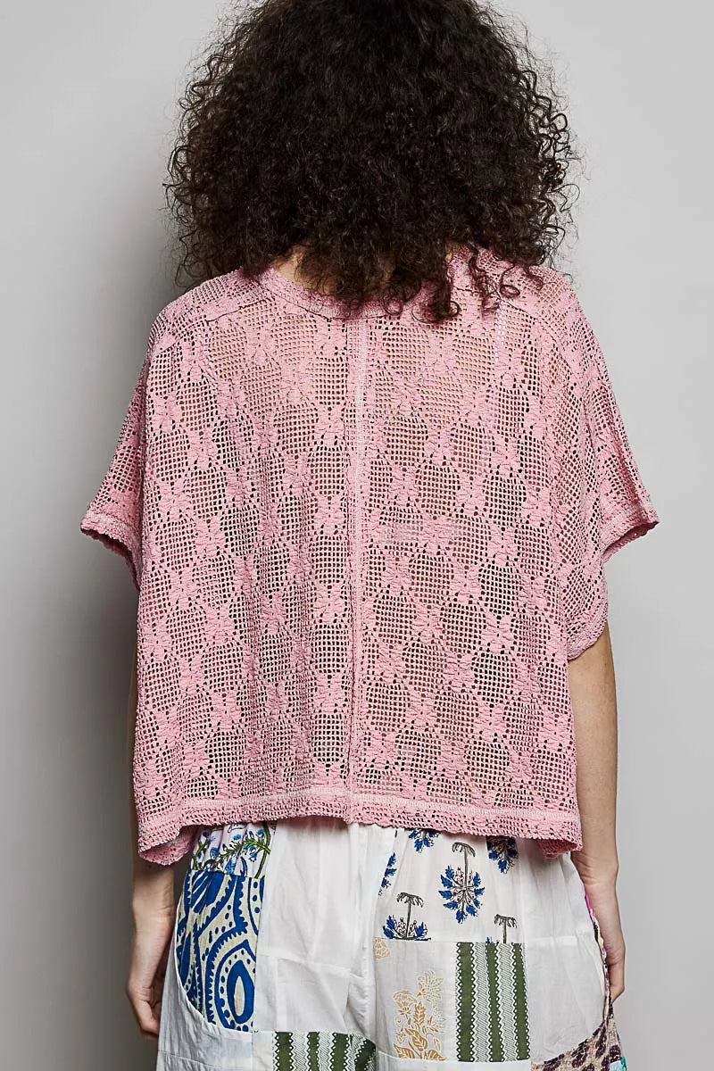 POL Crochet Lace Short Sleeve Top