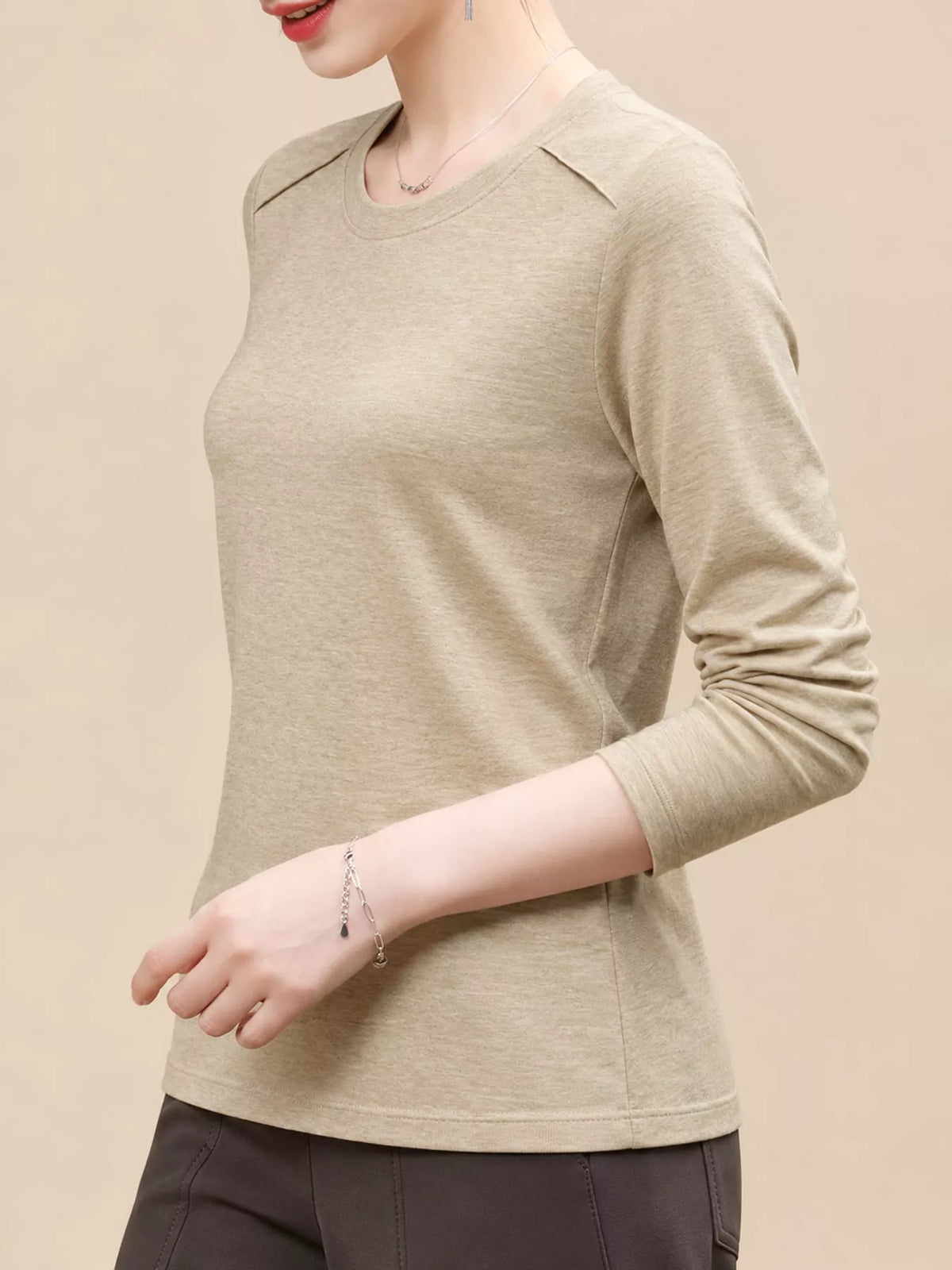 Plus Size Solid Long-Sleeve Crew Neck T-Shirt