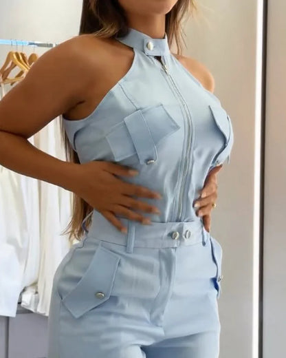 Round neck zipper fashion suit