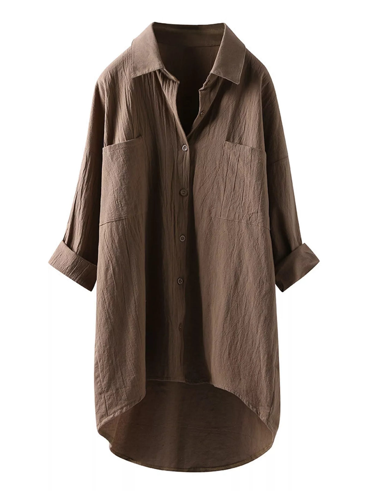 Full Size Casual Button-Down Shirt with Dual Chest Pockets Plus Size