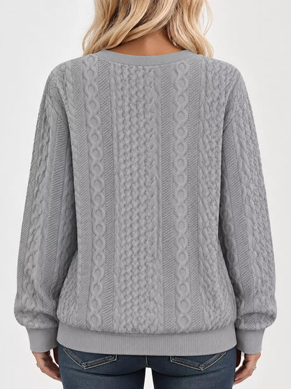 Full Size Quarter-Zip Cable Knit Sweatshirt Plus Size