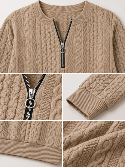 Full Size Quarter-Zip Cable Knit Sweatshirt Plus Size