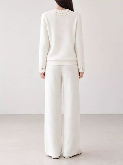 Lace-Collar Button Down Knit Cardigan