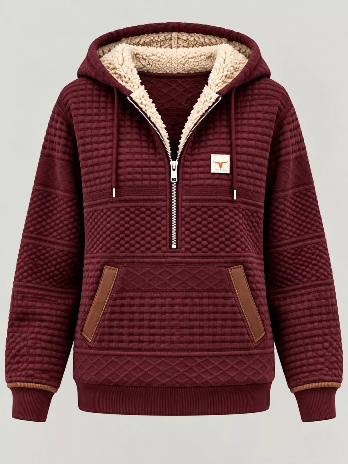 Plus Size Half Zip Hoodie with Textured Detail | S–4XL