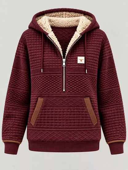 Plus Size Half Zip Hoodie with Textured Detail | S–4XL