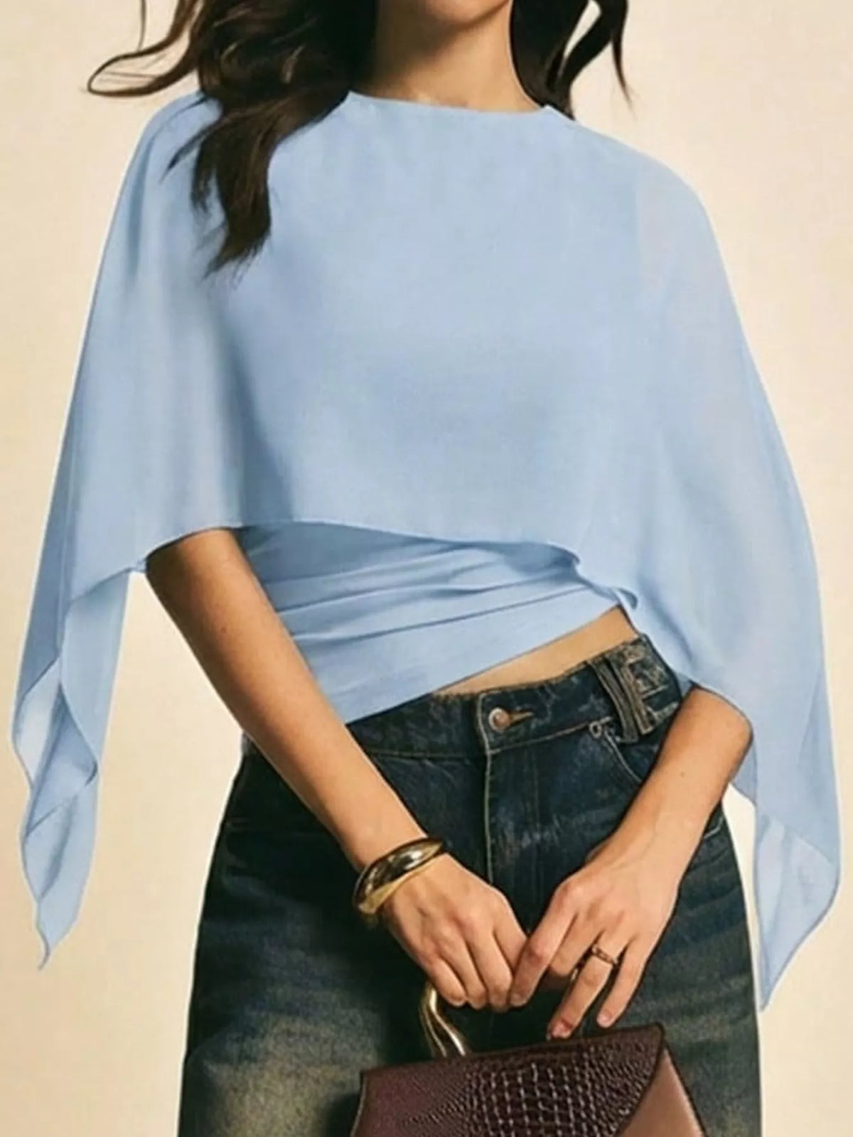 Cape Sleeve Round Neck Blouse
