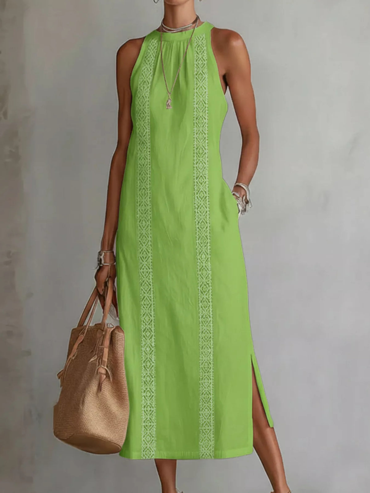 Full Size Sleeveless Lace Trim Midi Dress Plus Size