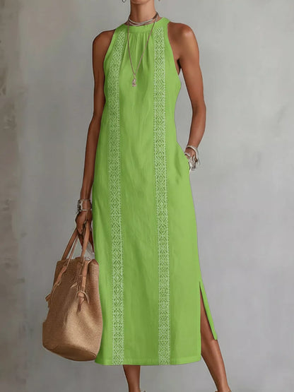 Full Size Sleeveless Lace Trim Midi Dress Plus Size