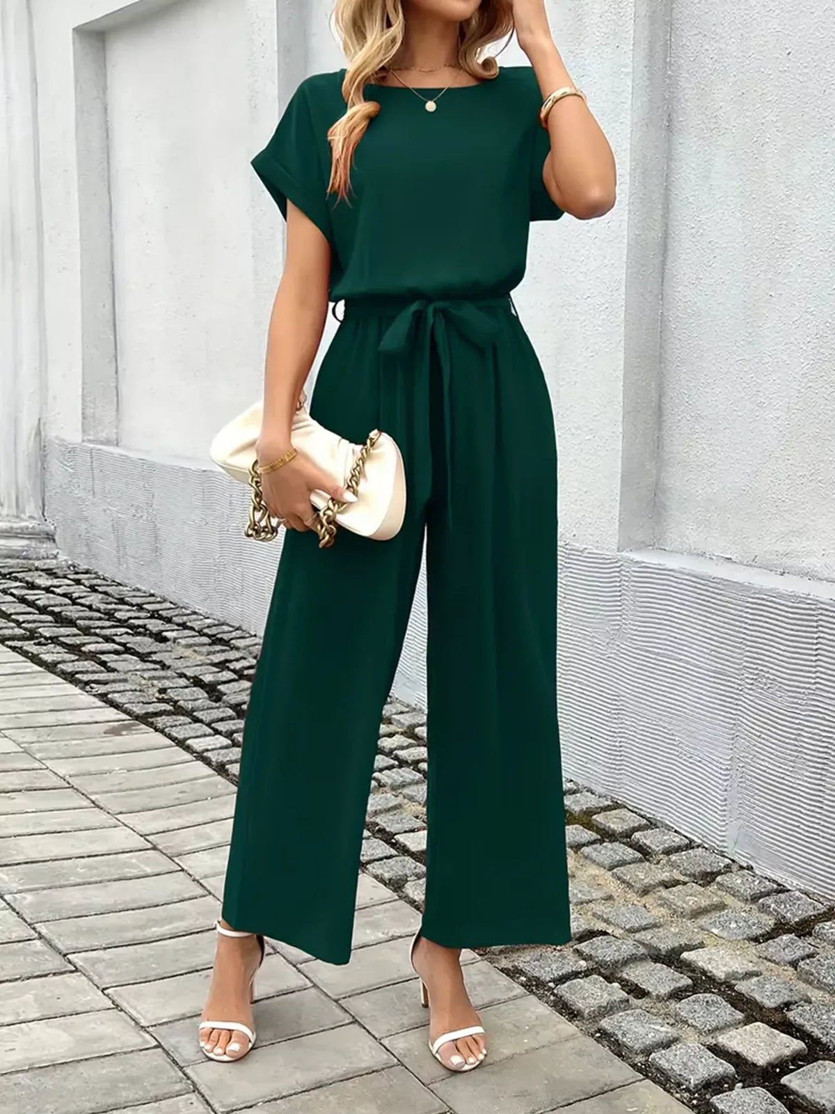 Tie Waist Wide Leg Jumpsuit