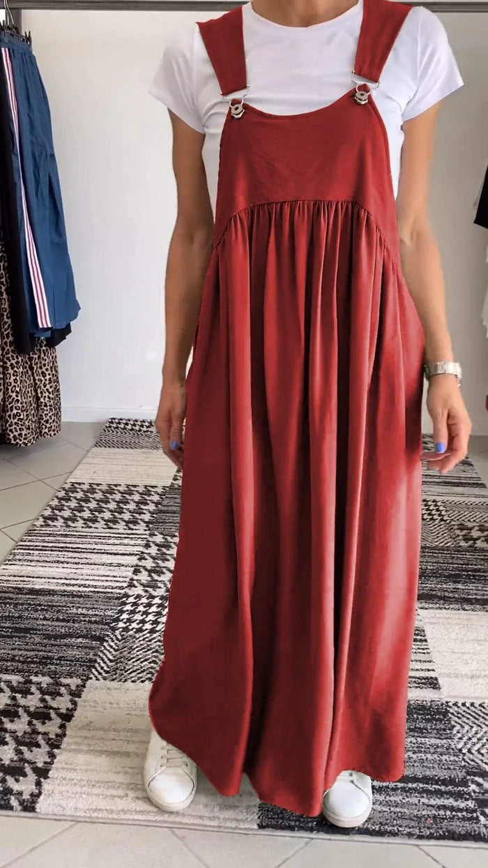 Casual Solid Color Suspender Dress