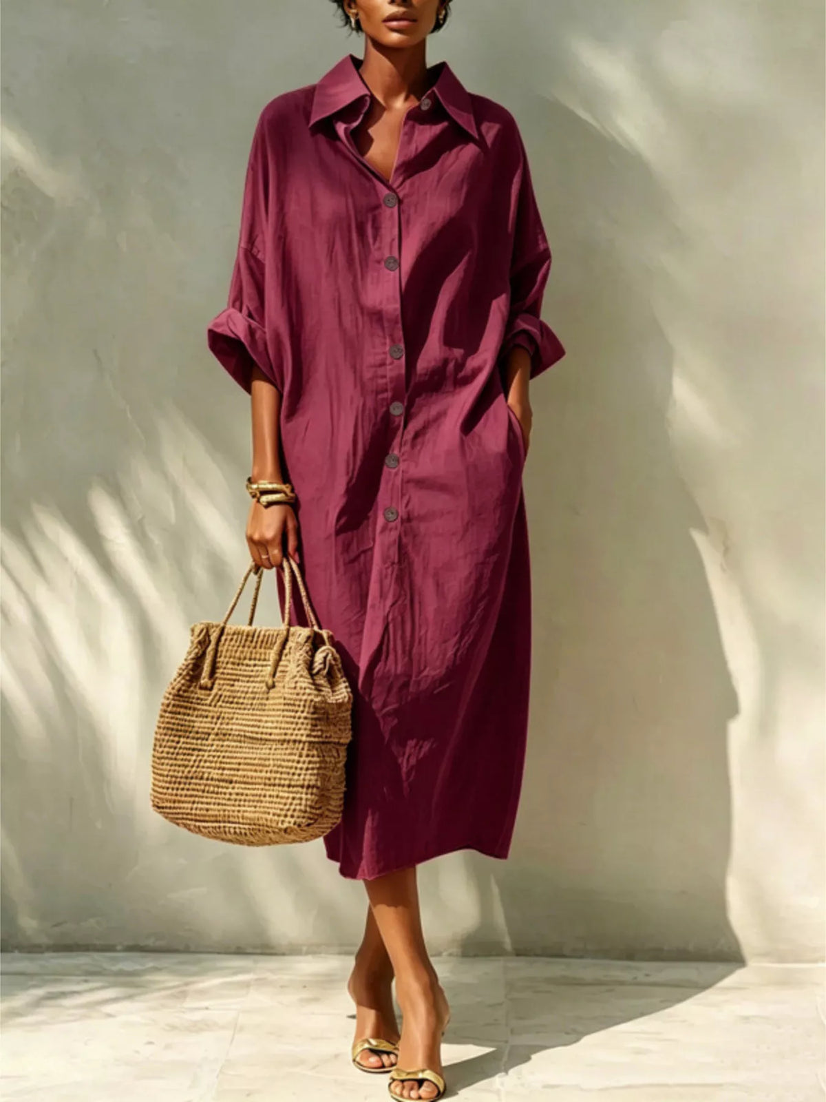 Button-Down Long Sleeve Shirt Dress