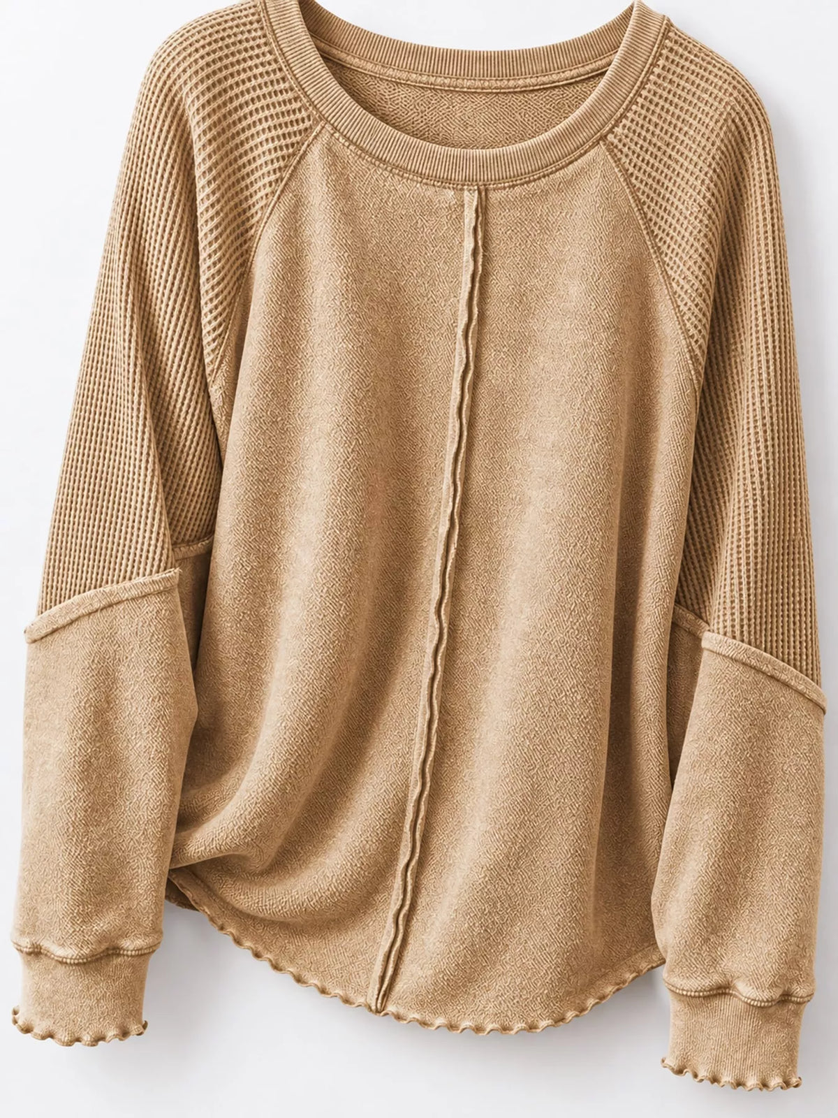 Waffle Knit Raglan Sleeve Sweatshirt