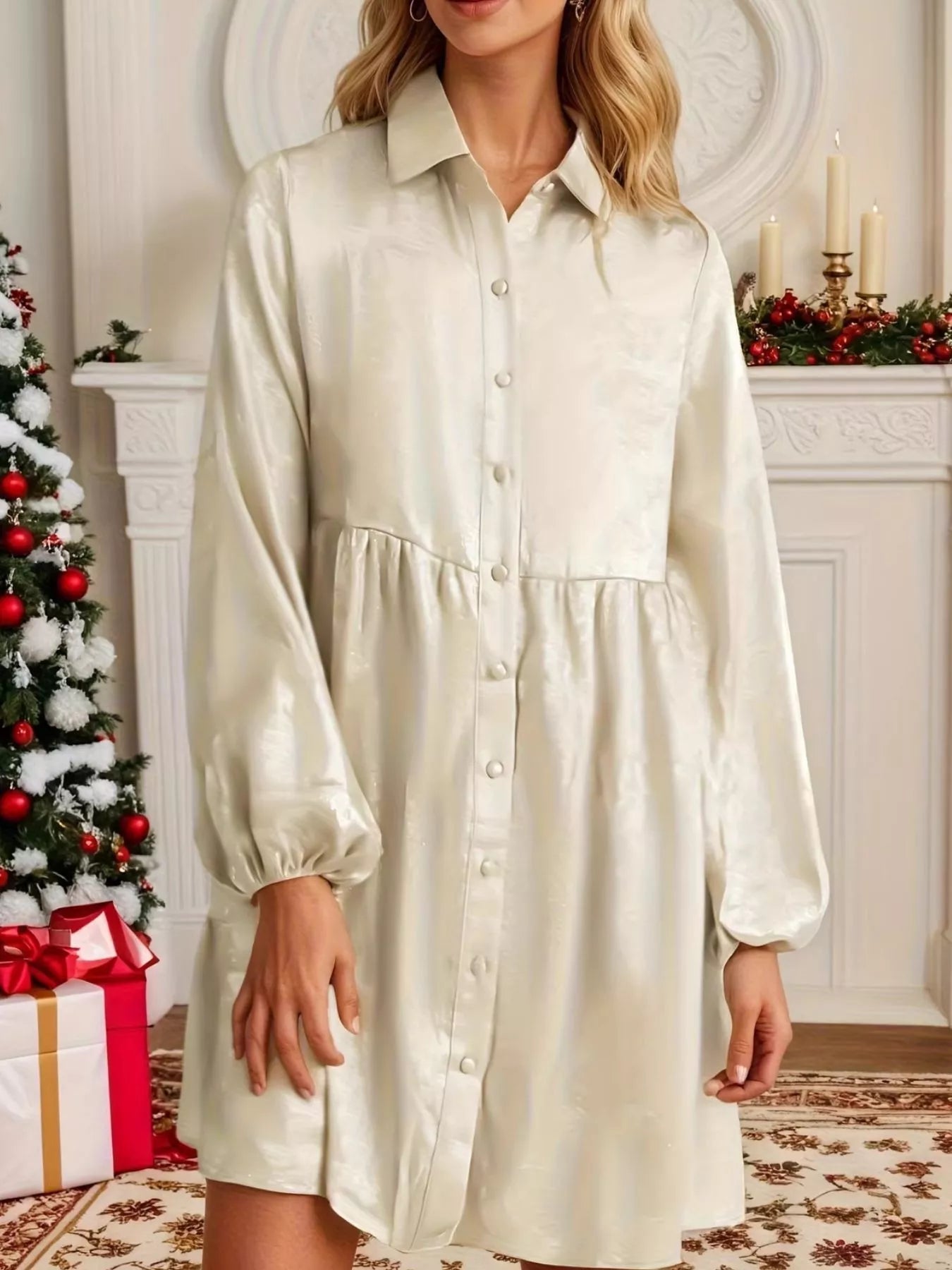 Elegant Satin Button-Down Shirt Dress