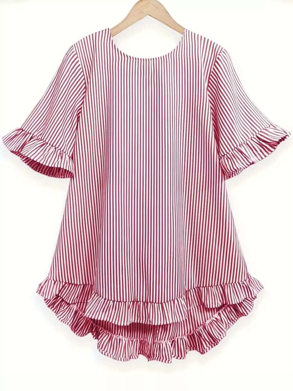 Ruffle Hem Half Sleeve Blouse