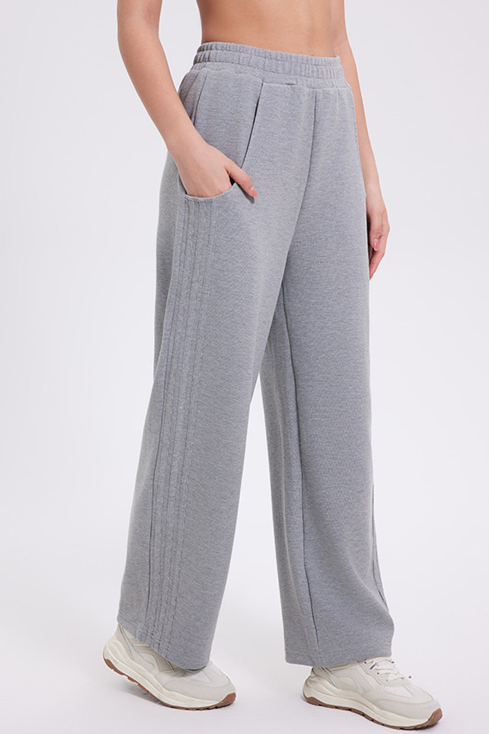 Basic Bae Elastic Waist Straight Leg Pants With Pockets