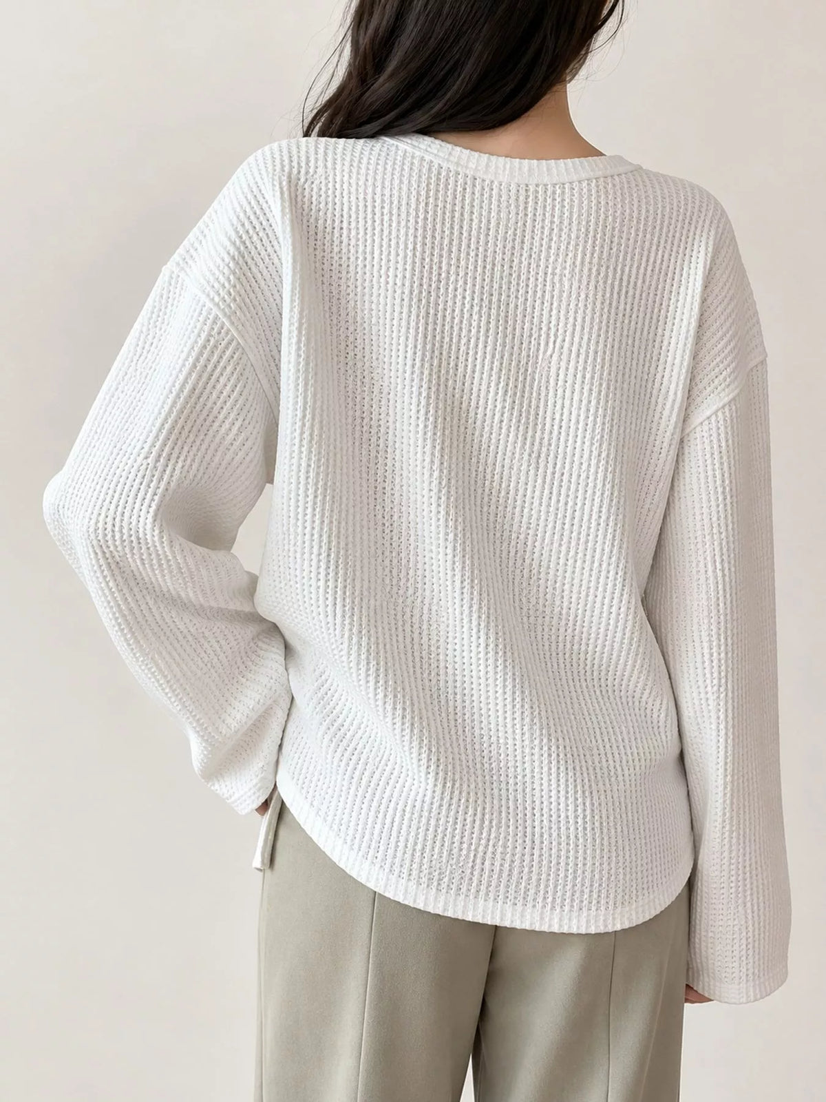 Casual Waffle Knit Long Sleeve T-Shirt