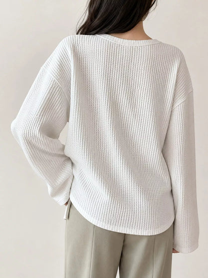 Casual Waffle Knit Long Sleeve T-Shirt