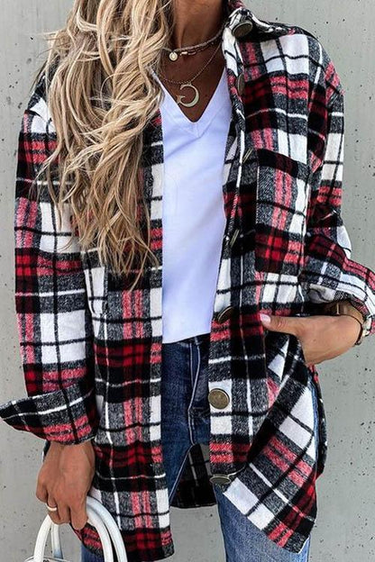 Clidress Retro Plaid Big Button Shirt Coat(11 Colors)