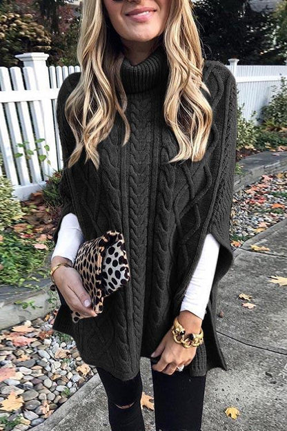 Clidresse Turtleneck Cable Cloak Poncho Sweater