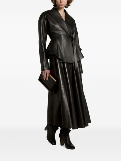 032C Faux leather midi skirt