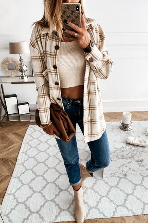 Clidress Retro Plaid Big Button Shirt Coat(11 Colors)