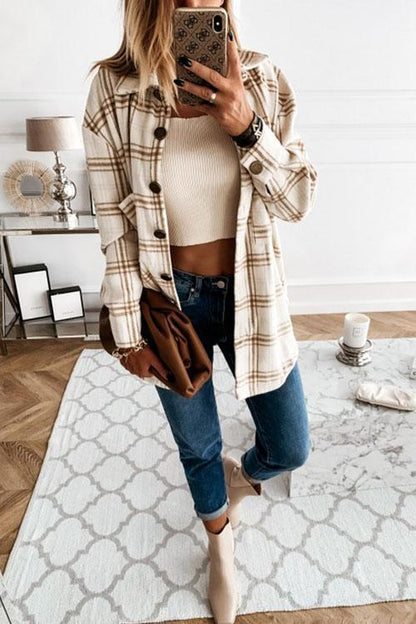 Clidress Retro Plaid Big Button Shirt Coat(11 Colors)