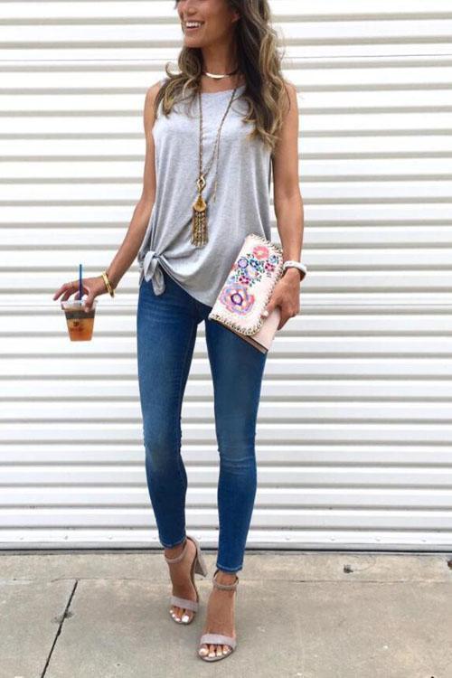 Casual Side Tie Knot Front Tank Top