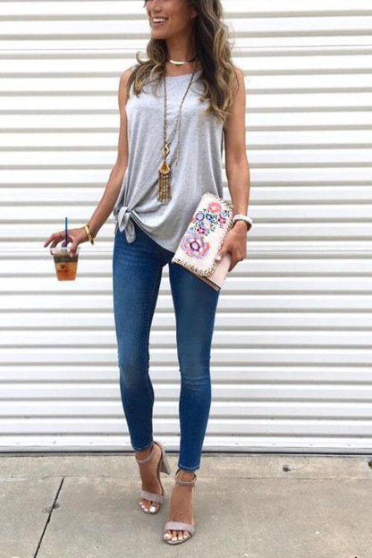 Casual Side Tie Knot Front Tank Top