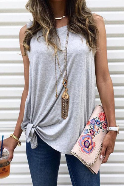 Casual Side Tie Knot Front Tank Top Gray