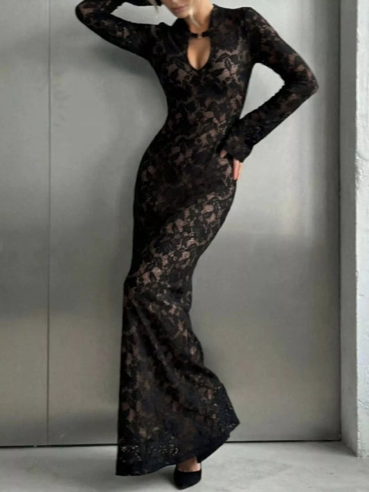 Lace Long-Sleeve Bodycon Maxi Dress