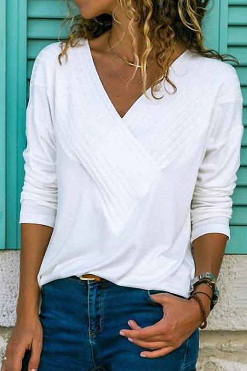 Classic V-neck Long Sleeve Basic Tops