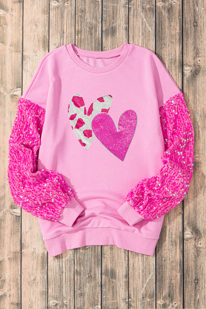 | Valentine’S Day Sequin Heart Long Sleeve Sweatshirt