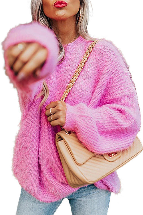 Winter Crewneck Long Sleeve Loose Sweater Pink