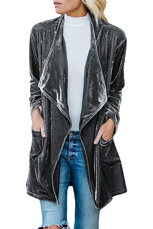 Open Front Pockets Velvet Coat
