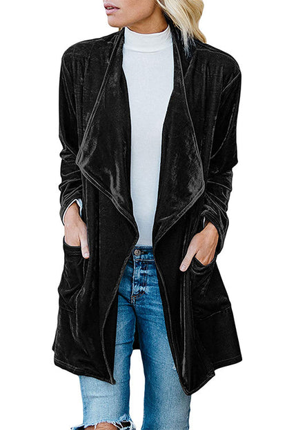 Open Front Pockets Velvet Coat