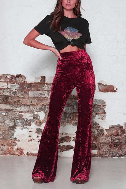 Elastic Waist Bell Bottoms Velvet Pants