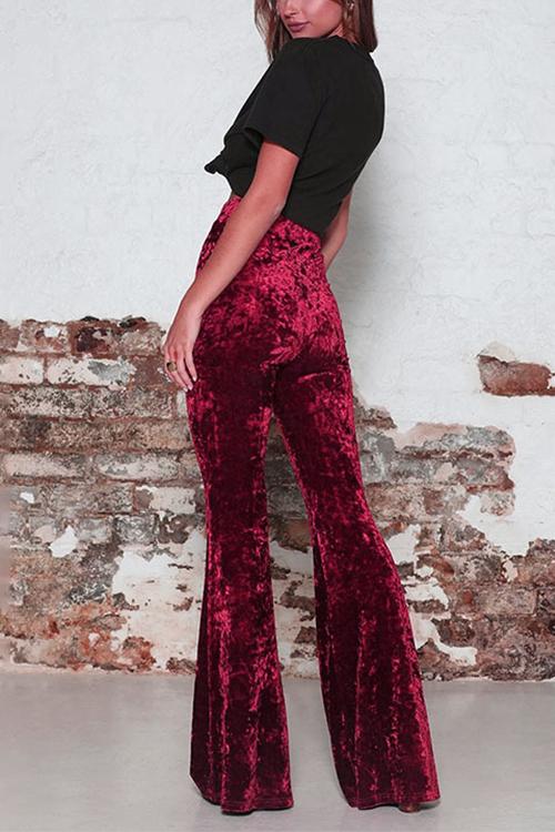Elastic Waist Bell Bottoms Velvet Pants