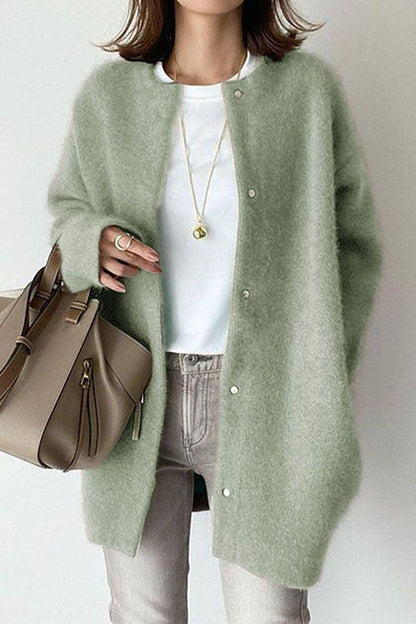 Crewneck Button Down Solid Outwear LightGreen